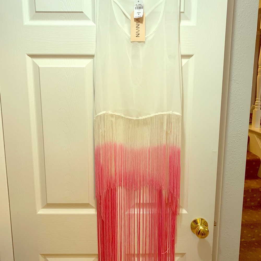 NAANAA Pink & White Ombré Fringe Tank Camisole